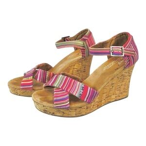 TOMS Pink Serape Stripe Cork Wedge Sandal
